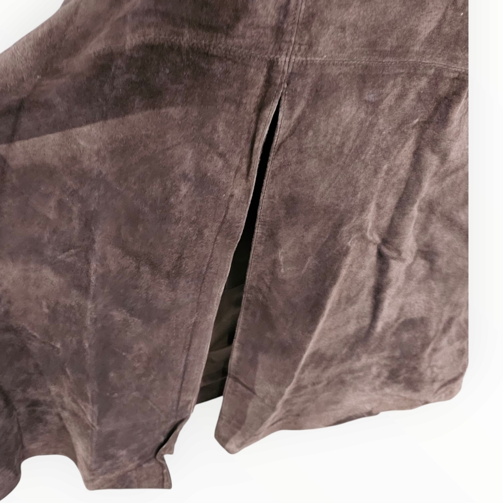 Vintage Y2k Nwt BRANDON THOMAS Real Suede Brown A-Line Long Skirt 10 - Picture 4 of 7